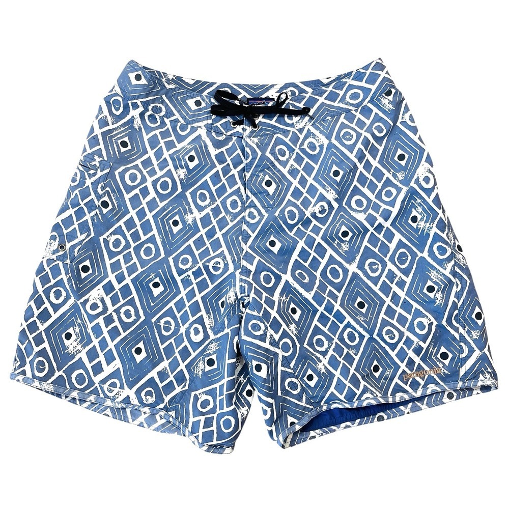 Patagonia Paddler Boardshorts Sz 35 (Fits 34x8) Blue Lined Drawstring Swim Trunk
